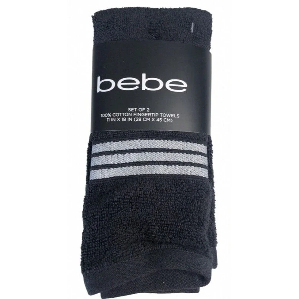 Bebe Fingertip Towels Set of 2 Black Gray Guest Bathroom Summer House 11x18